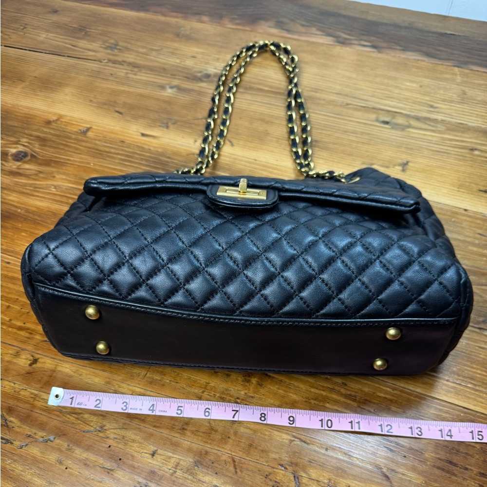 Tiffany & Fred Paris Full-Grain Quilted Sheepskin Black Leather Tote Gold accent - Picture 6 of 15